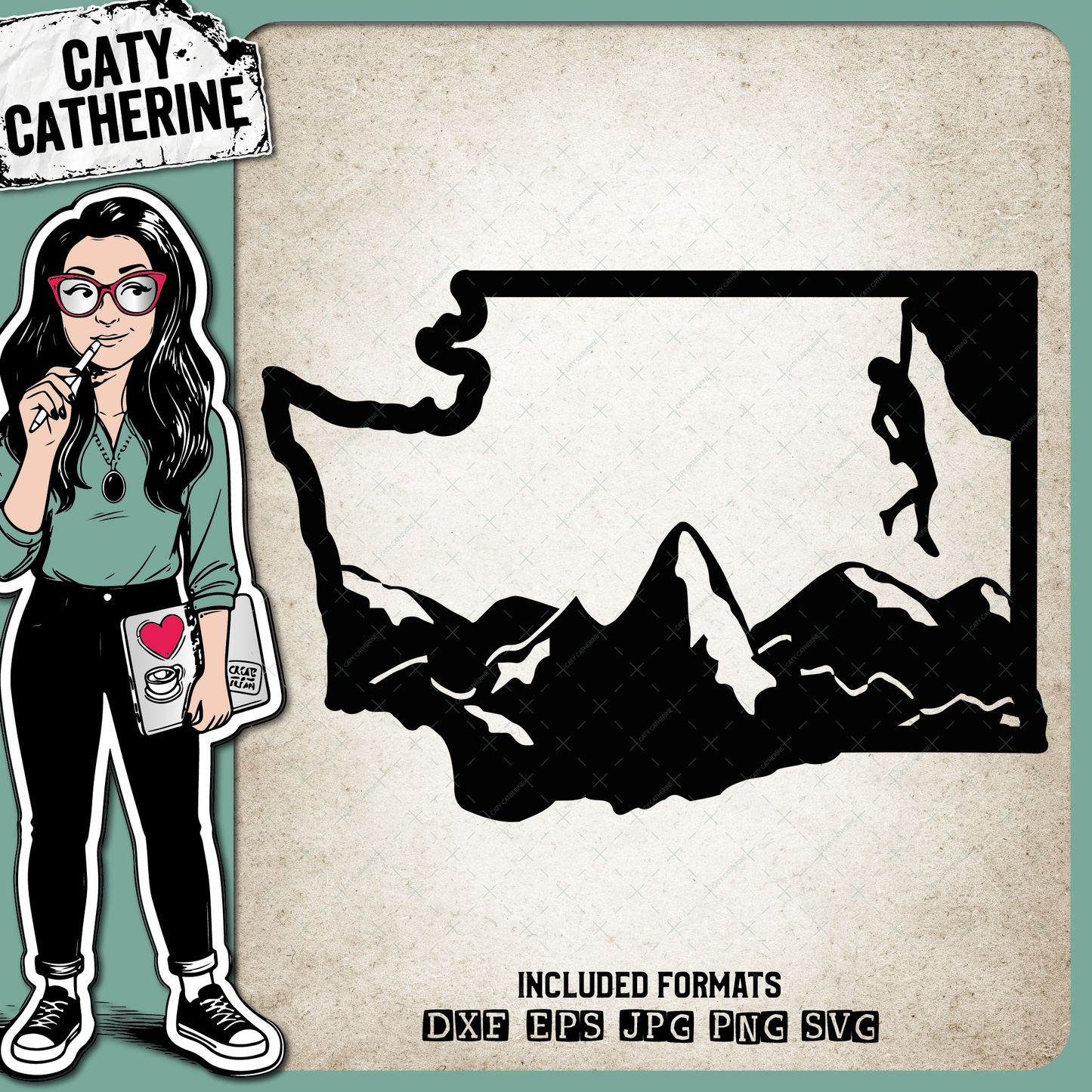 Washington US State Climber Climbing Climb – Travel SVG Design by Caty Catherine