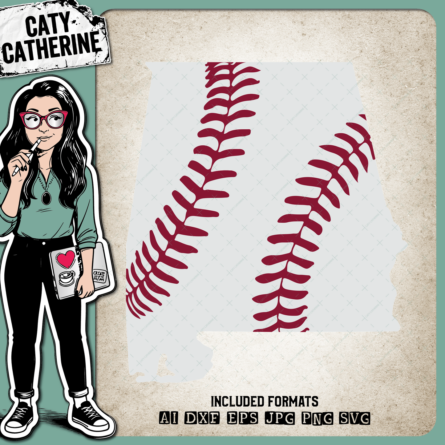 Alabama US State Baseball Stitches – Travel SVG Design by Caty Catherine