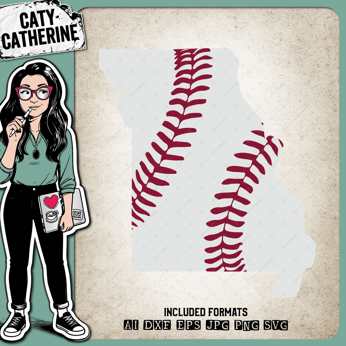 Missouri US State Baseball Stitches – Travel SVG Design by Caty Catherine