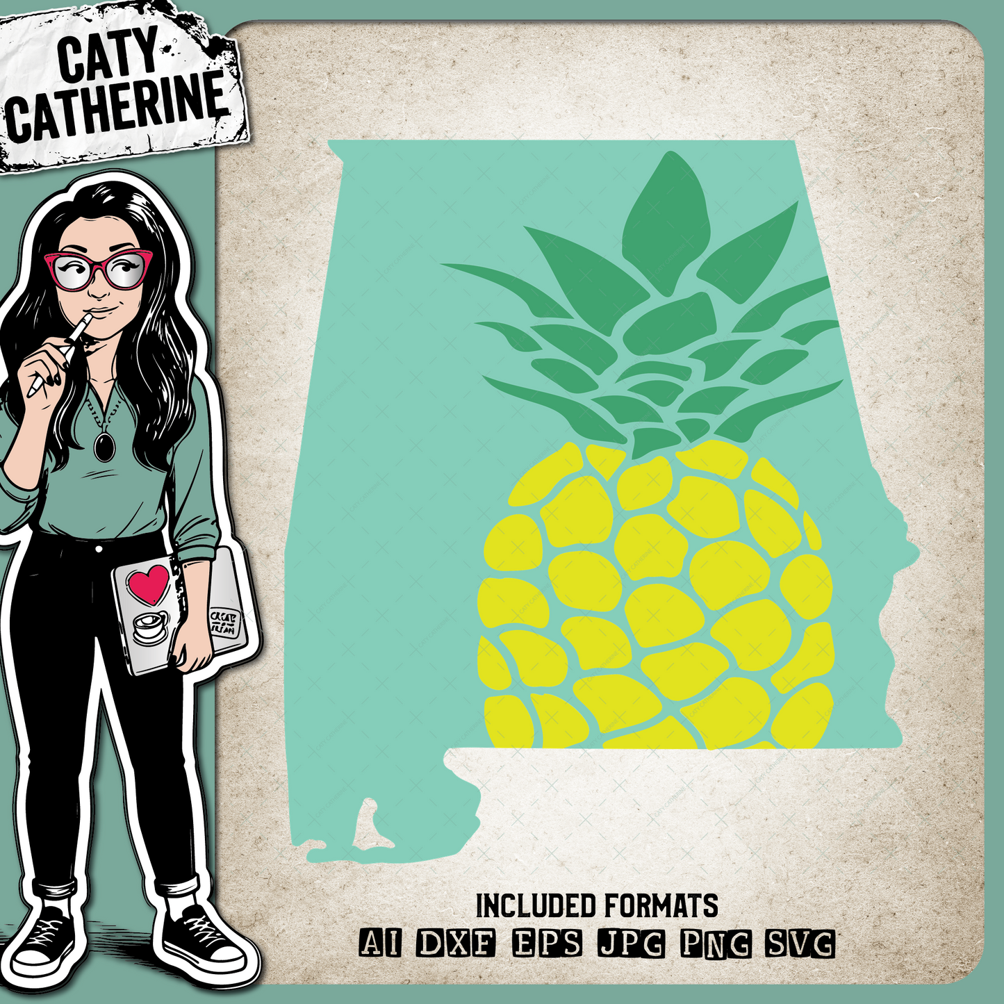 Alabama US State Pineapple Summer – Travel SVG Design by Caty Catherine