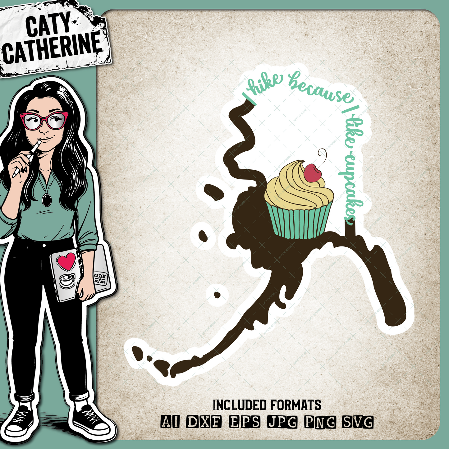 Alaska US State I Hike Because I Like Cupcakes – Travel SVG Design by Caty Catherine