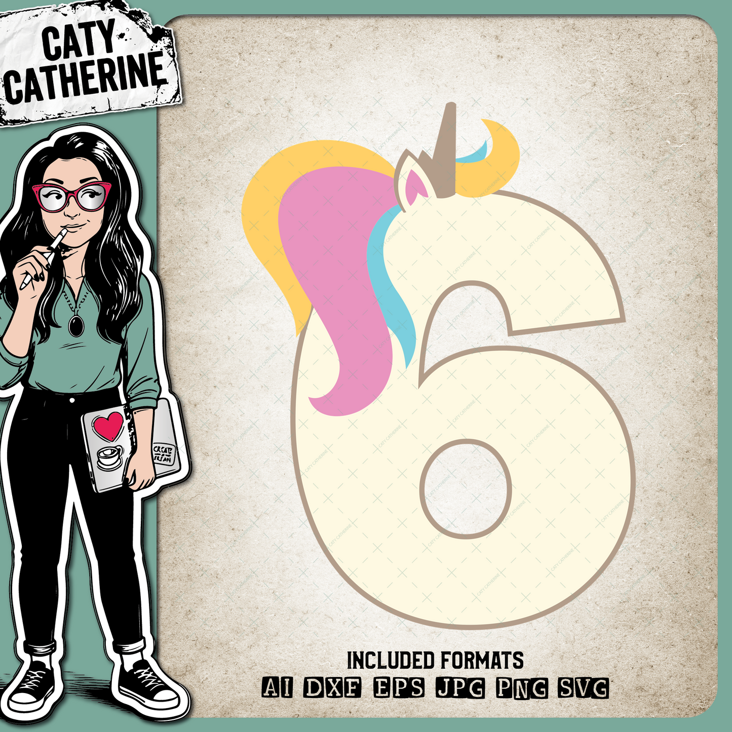 6 Six Years Old Unicorn – Birthday SVG Design by Caty Catherine