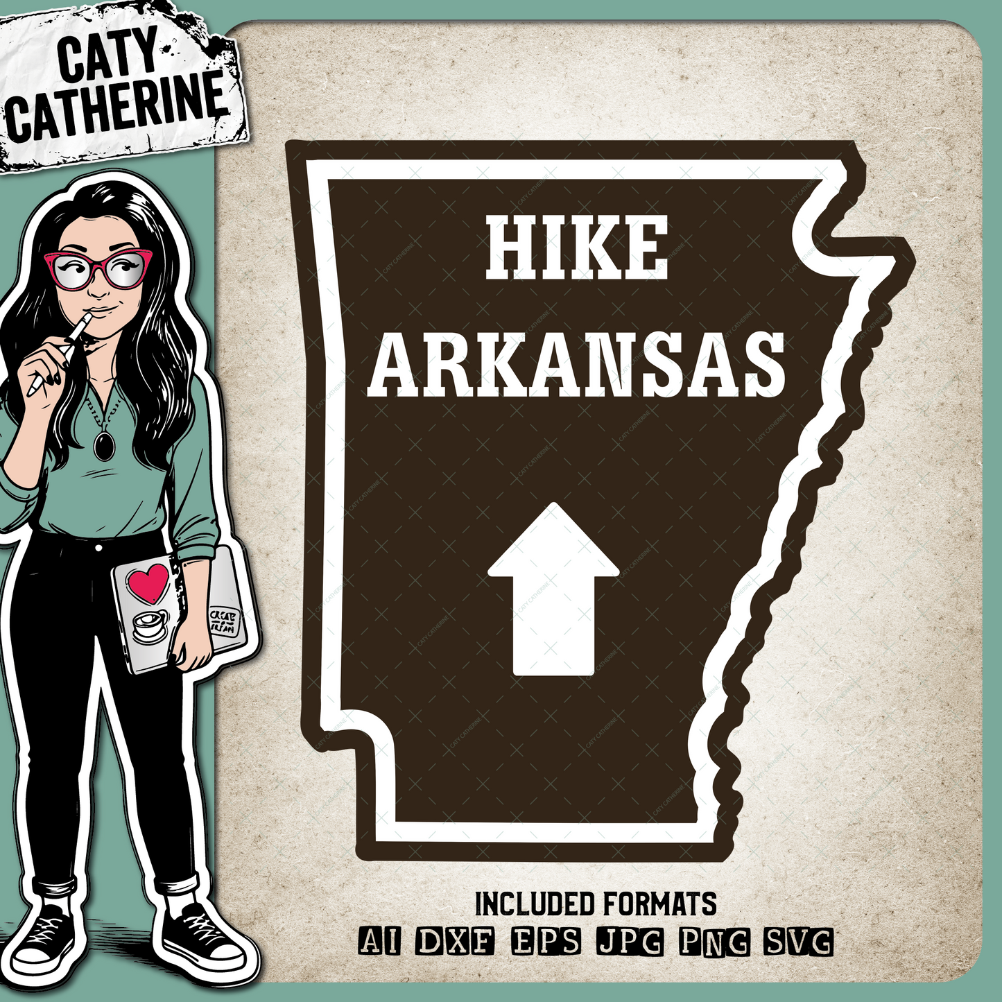 Arkansas US State Hiking Trail Sign Hikers – Travel SVG Design by Caty Catherine
