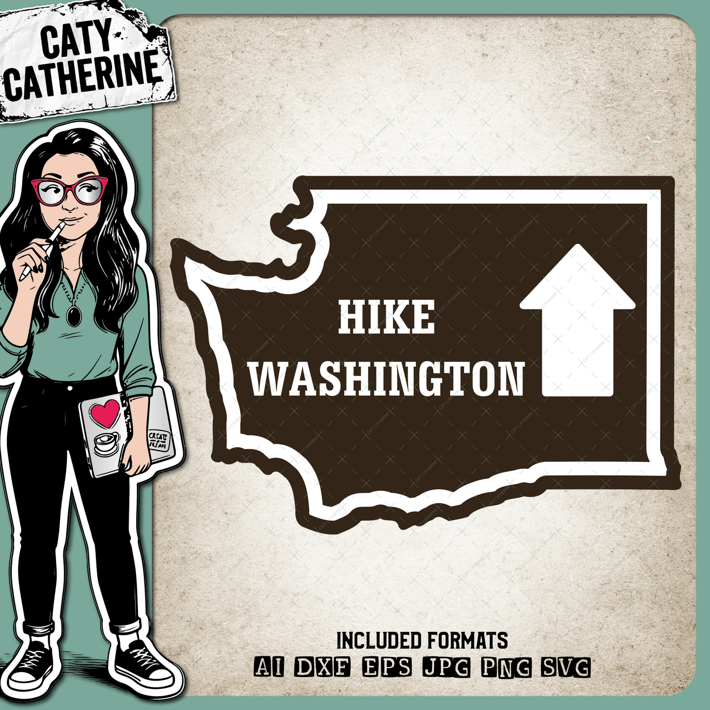 Washington US State Hiking Trail Sign Hikers – Travel SVG Design by Caty Catherine