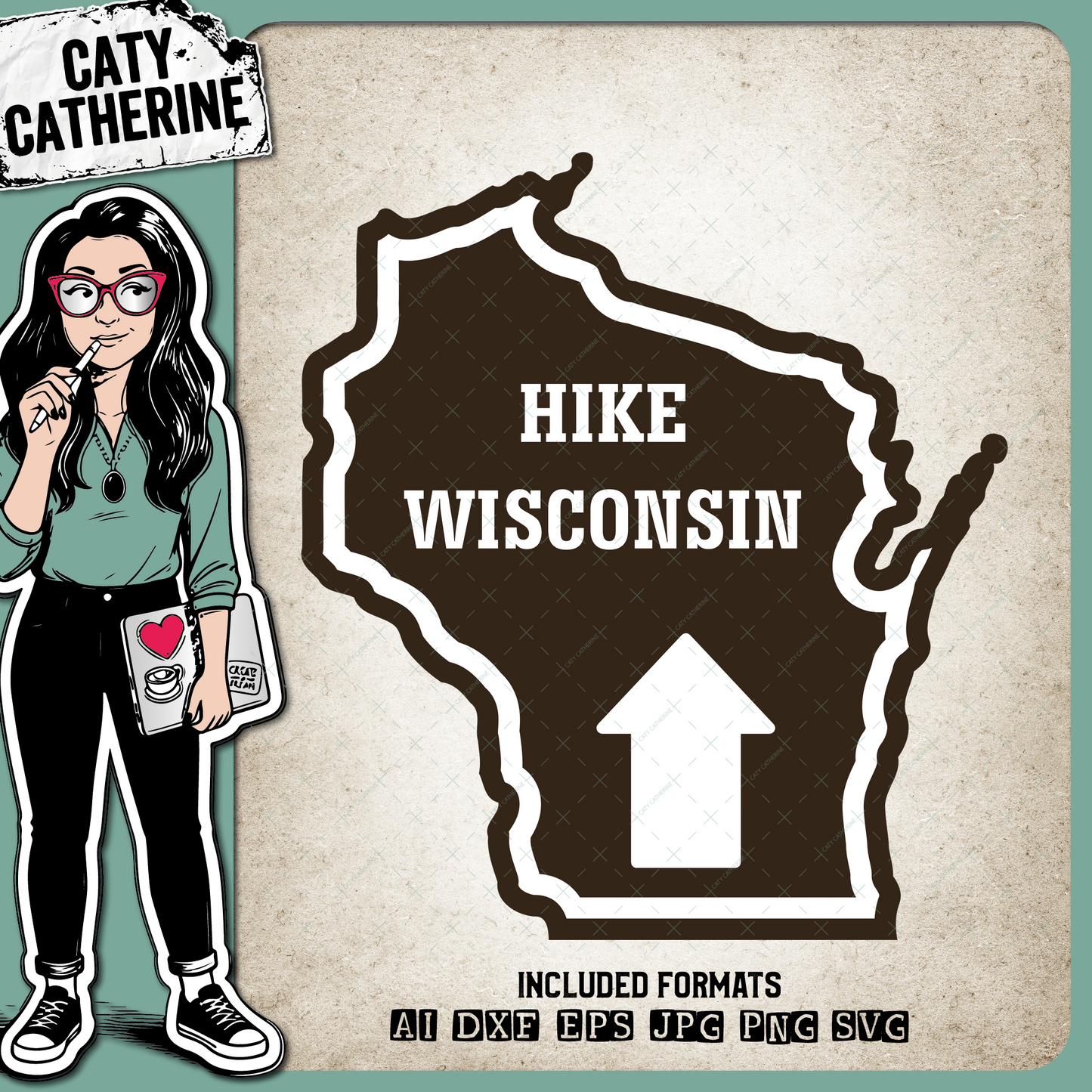 Wisconsin US State Hiking Trail Sign Hikers – Travel SVG Design by Caty Catherine
