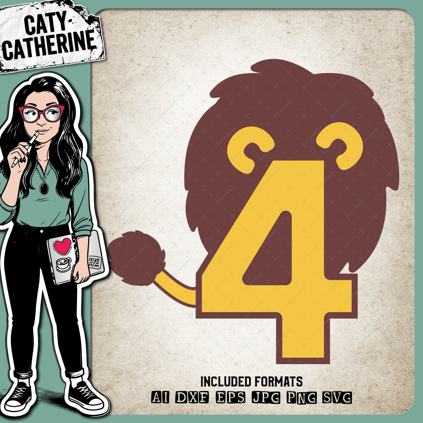 4 Four Years Old Lion Jungle Theme – Birthday SVG Design by Caty Catherine