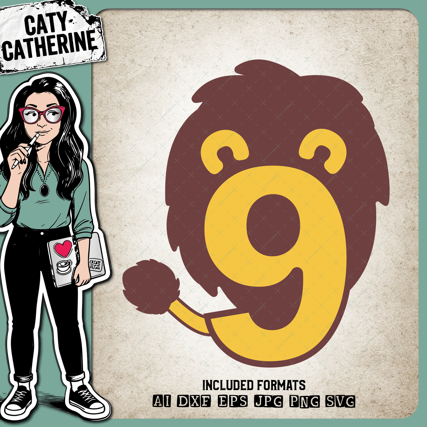 9 Nine Years Old Lion Jungle Theme – Birthday SVG Design by Caty Catherine