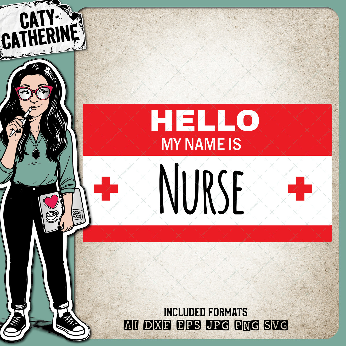 Hello My Name Is Name Badge Nurse Nursing – Occupations SVG Design by Caty Catherine