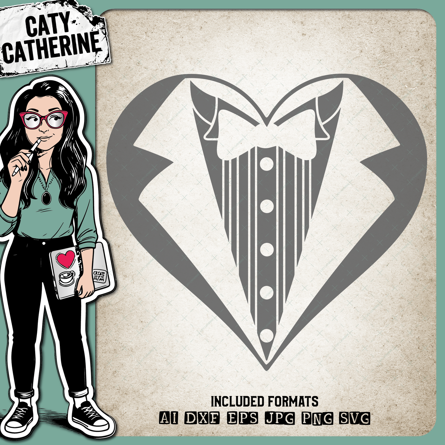 Wedding Groom Mr Tuxedo Heart – SVG Design by Caty Catherine