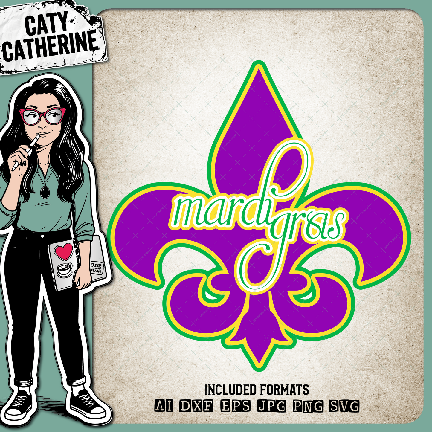 Mardi Gras Fleur-de-lis Purple Yellow Green – SVG Design by Caty Catherine