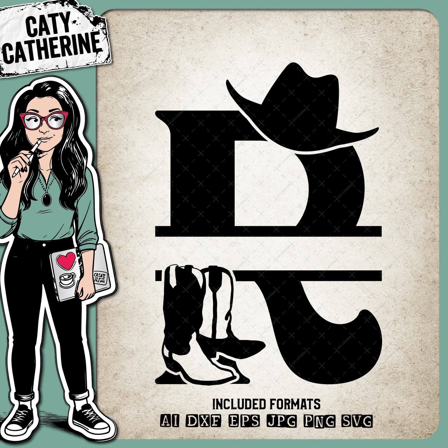 Letter R Cowboy Monogram Includes Cowboy Boots & Cowboy Hat – Monograms SVG Design by Caty Catherine