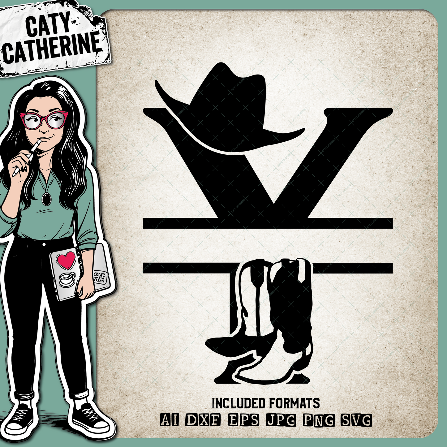 Letter Y Cowboy Monogram Includes Cowboy Boots & Cowboy Hat – Monograms SVG Design by Caty Catherine