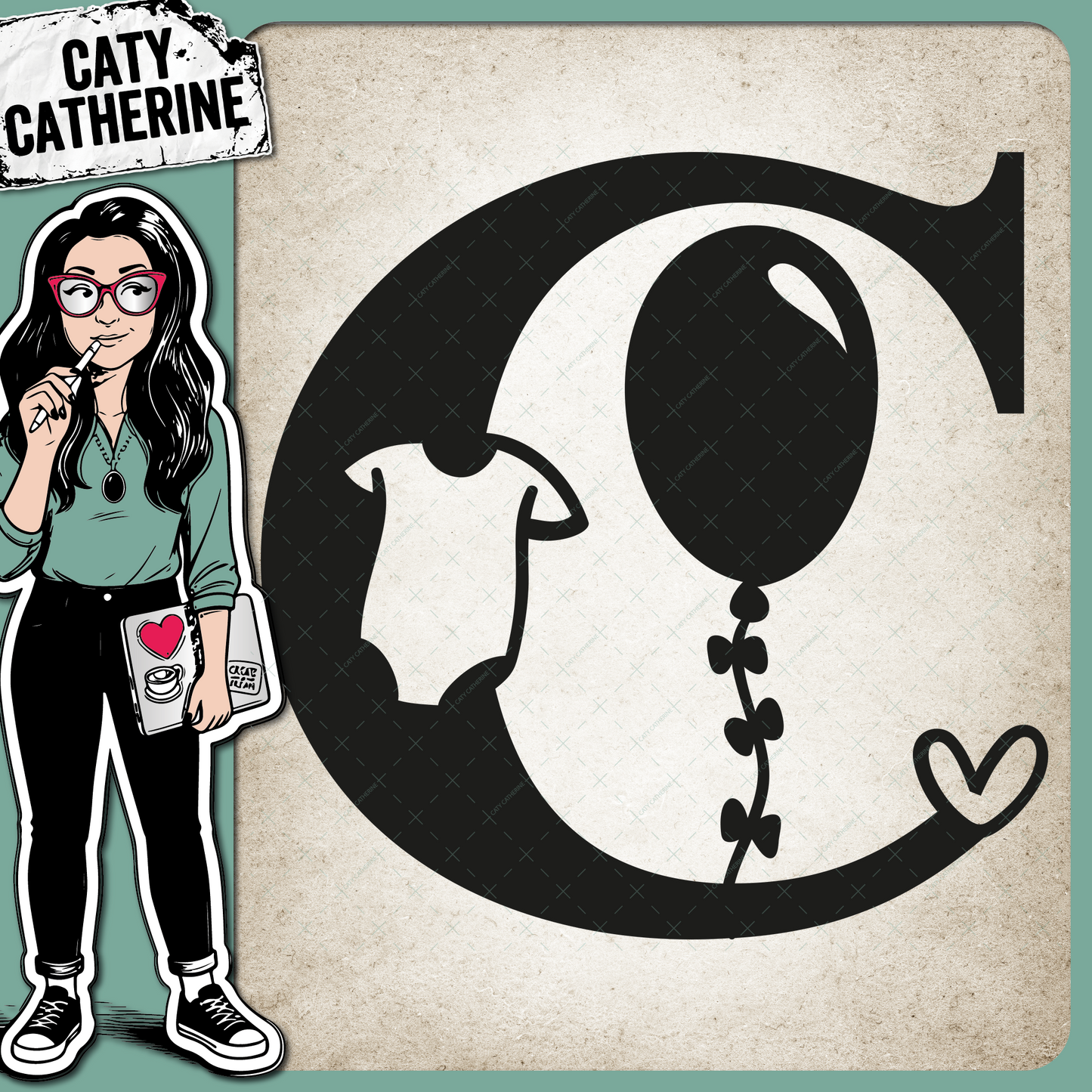 Letter C Newborn Baby Monogram Includes Love Heart BabyGrow Balloon – Monograms SVG Design by Caty Catherine