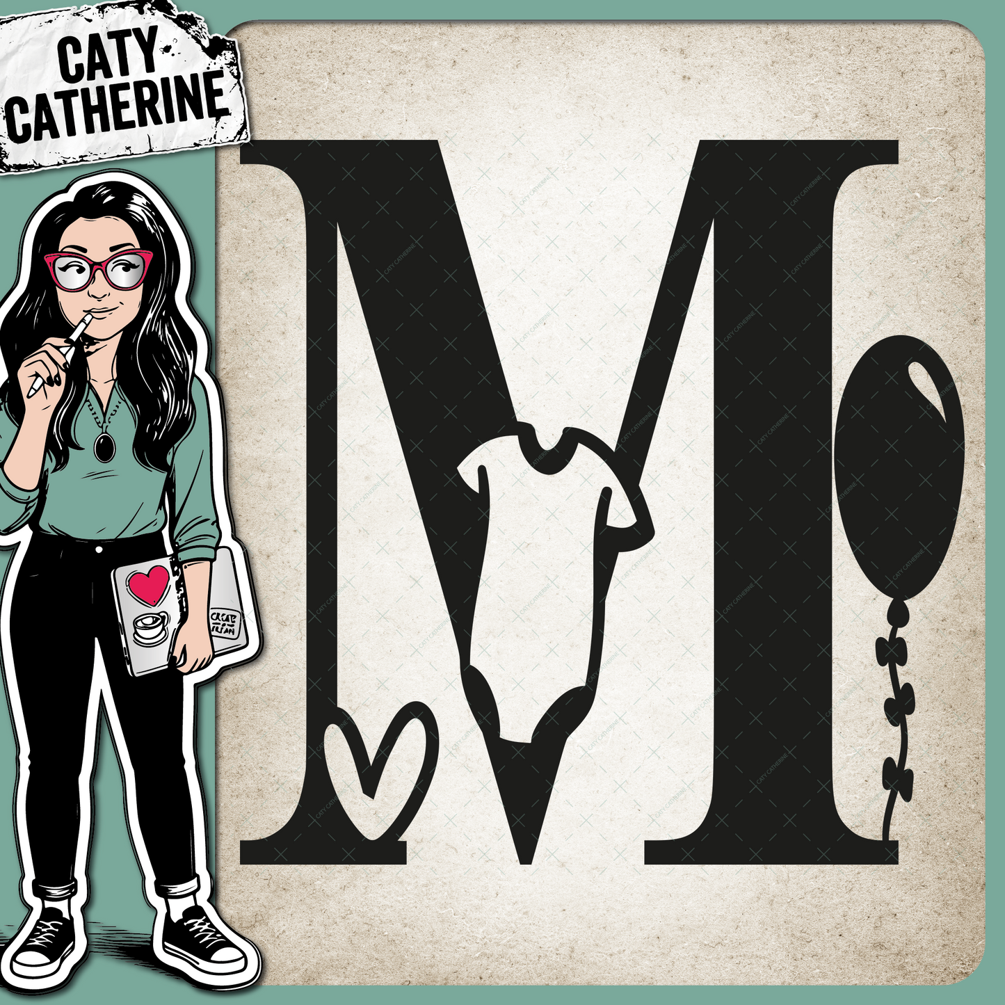 Letter M Newborn Baby Monogram Includes Love Heart BabyGrow Balloon – Monograms SVG Design by Caty Catherine