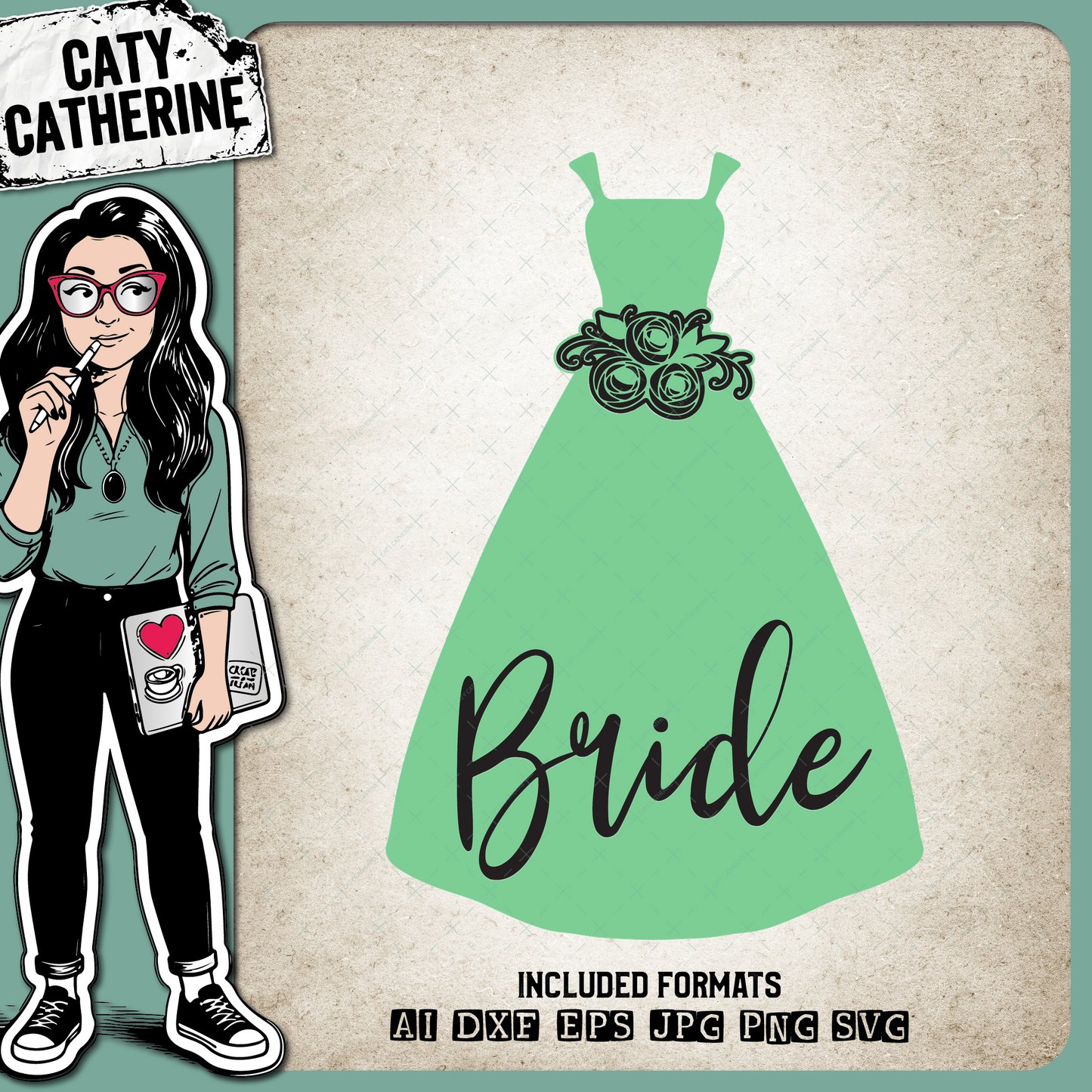 Bridal Party Wine Glass Drink Bottle Dress Bride – Wedding SVG Design by Caty Catherine