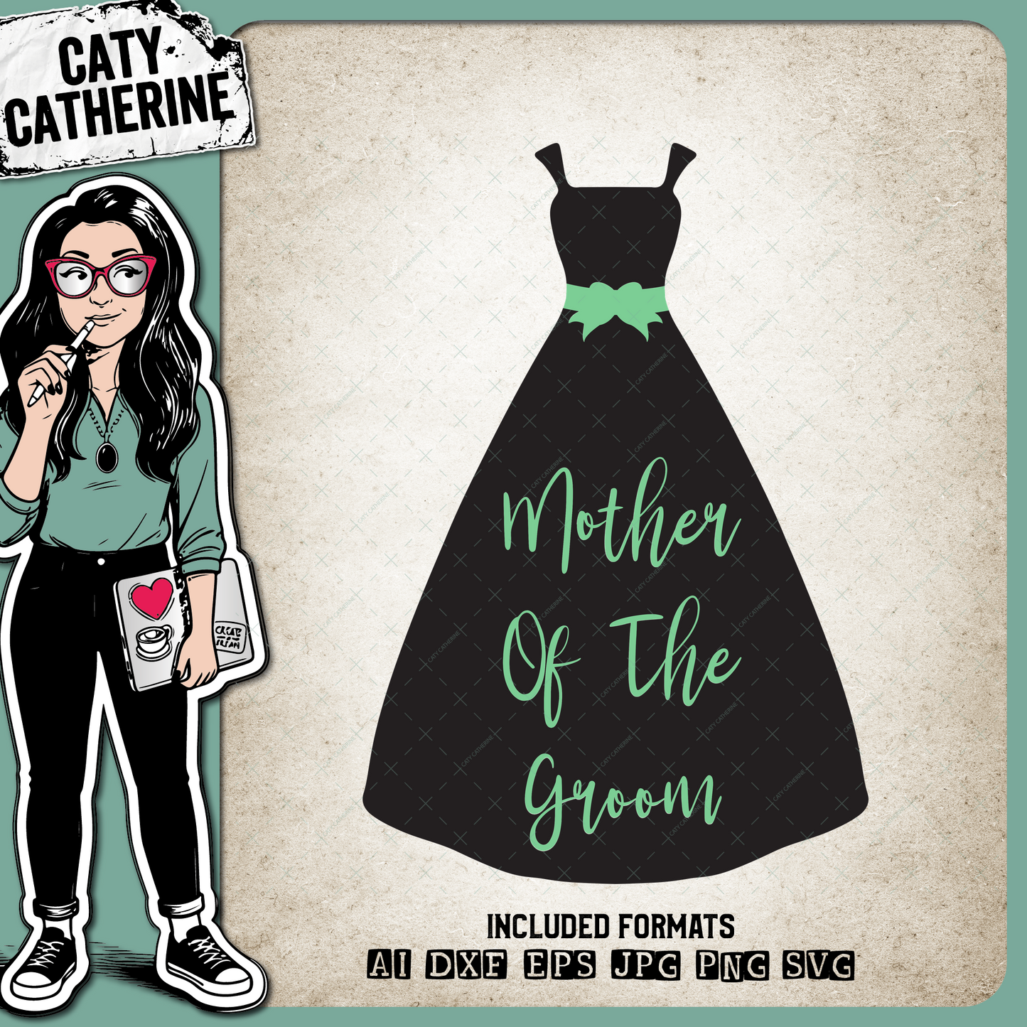 Bridal Party Wine Glass Drink Bottle Dress Mother Of The Groom – Wedding SVG Design by Caty Catherine