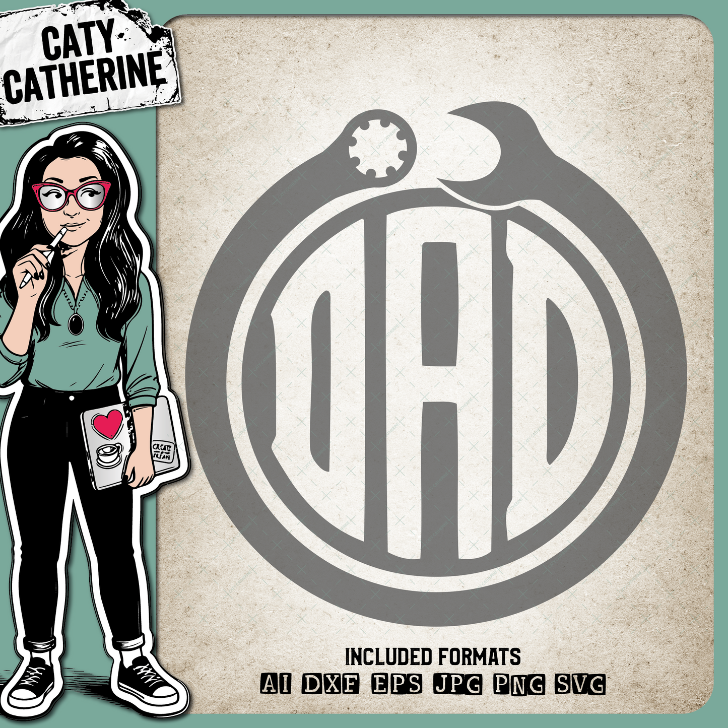 Spanner Ratchet DAD Monogram Frame Father's Day – Occupations SVG Design by Caty Catherine