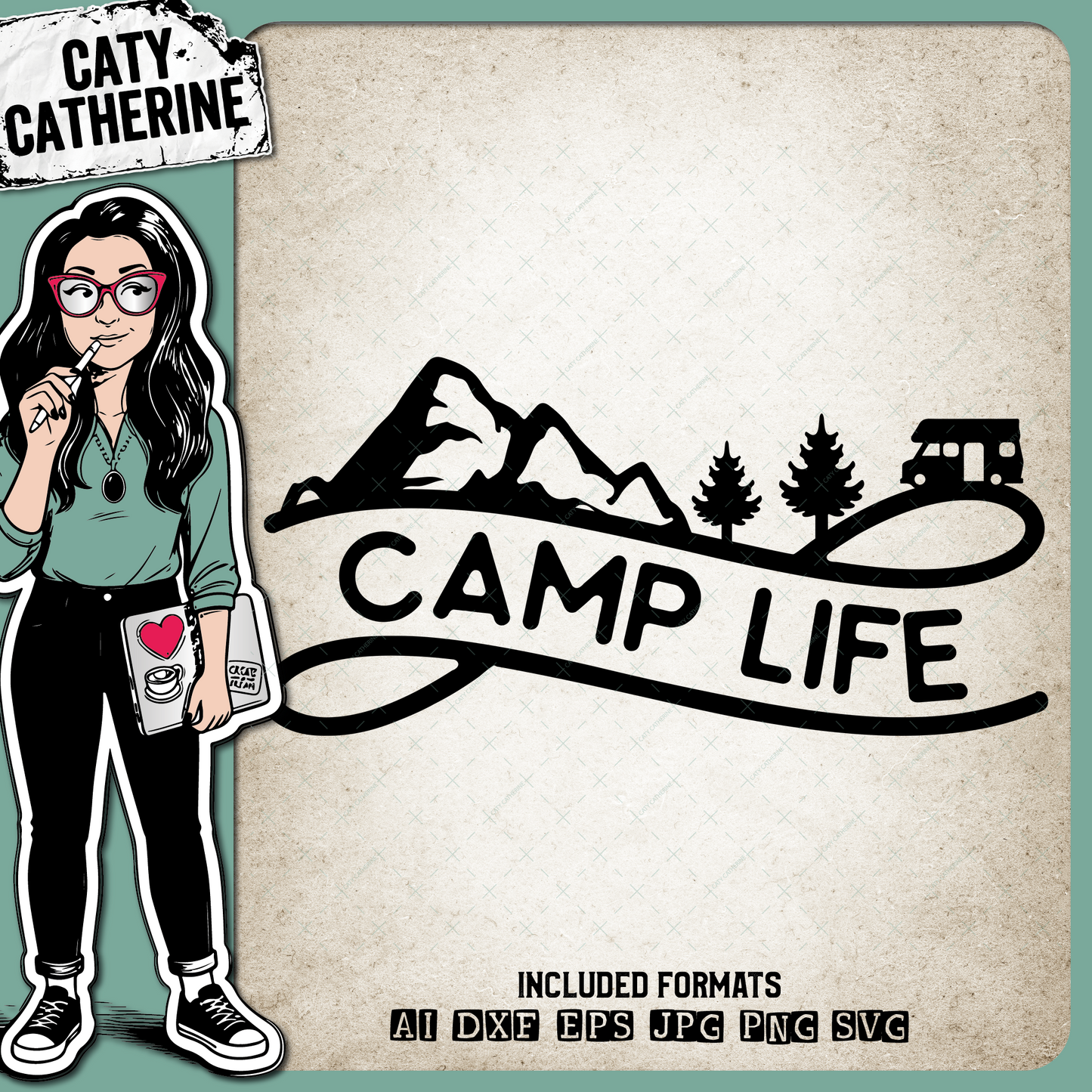 RV Camp Life Camping Mountains Trees – Outdoors SVG Design by Caty Catherine