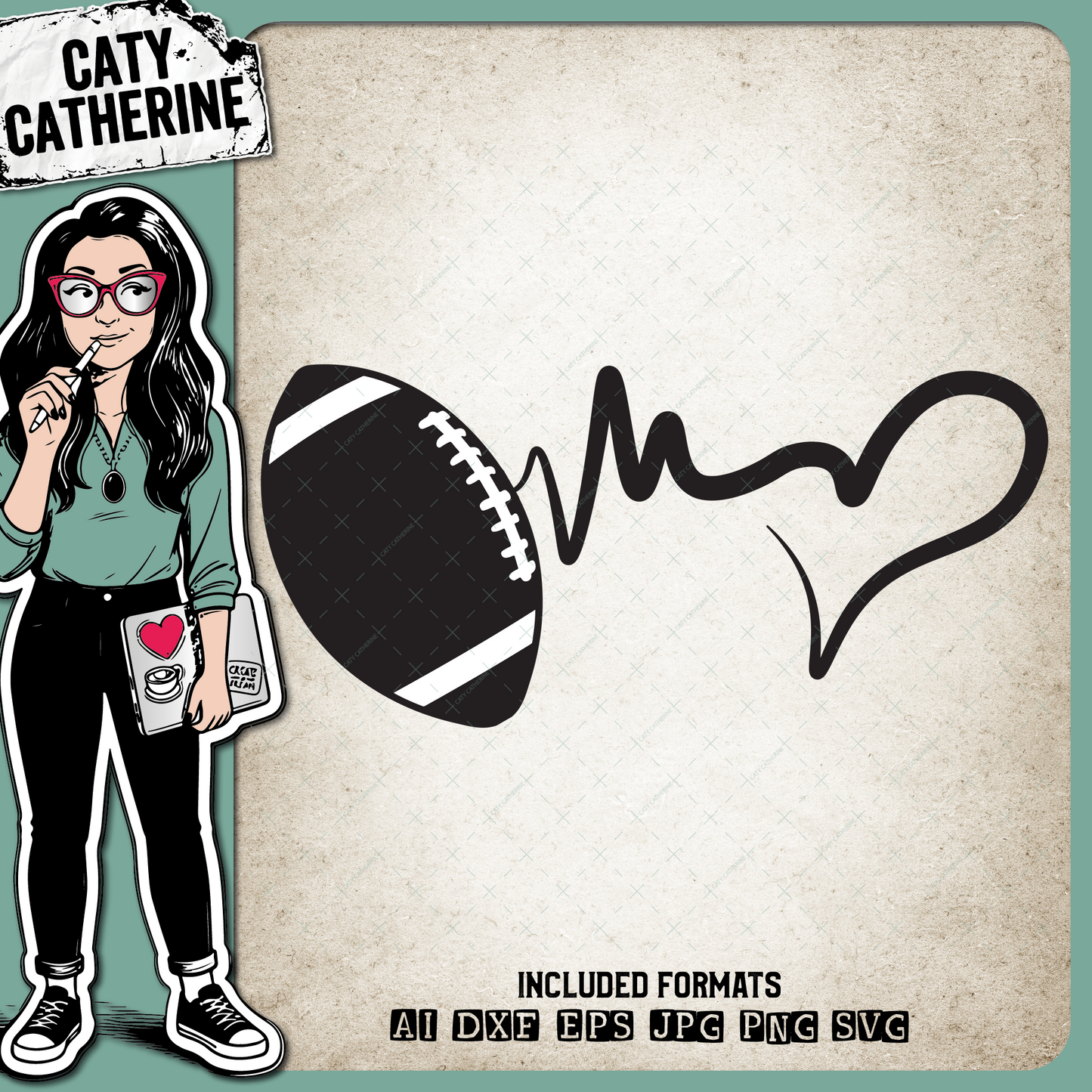 Heartbeat Love American Football – Sport SVG Design by Caty Catherine