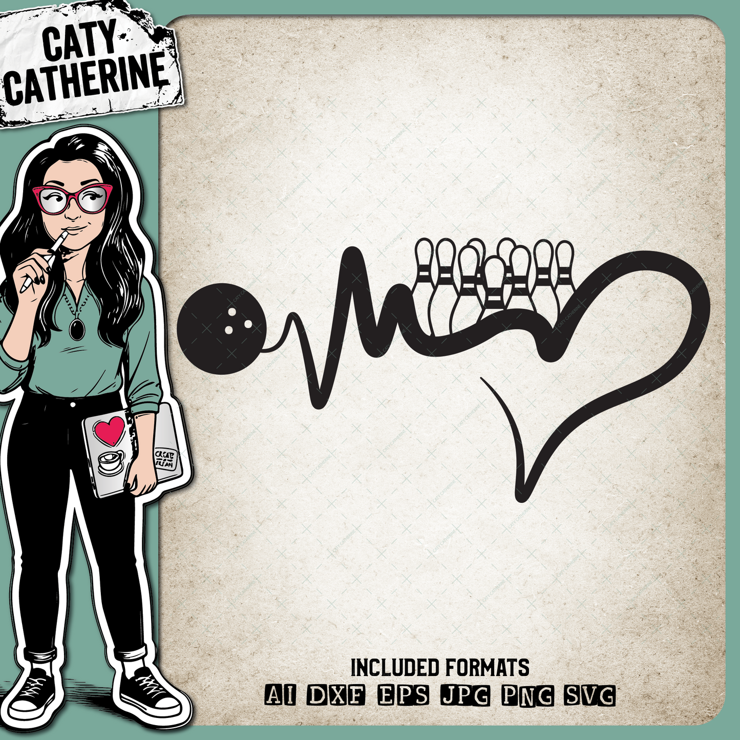 Heartbeat Love Ten Pin Bowling – Sport SVG Design by Caty Catherine