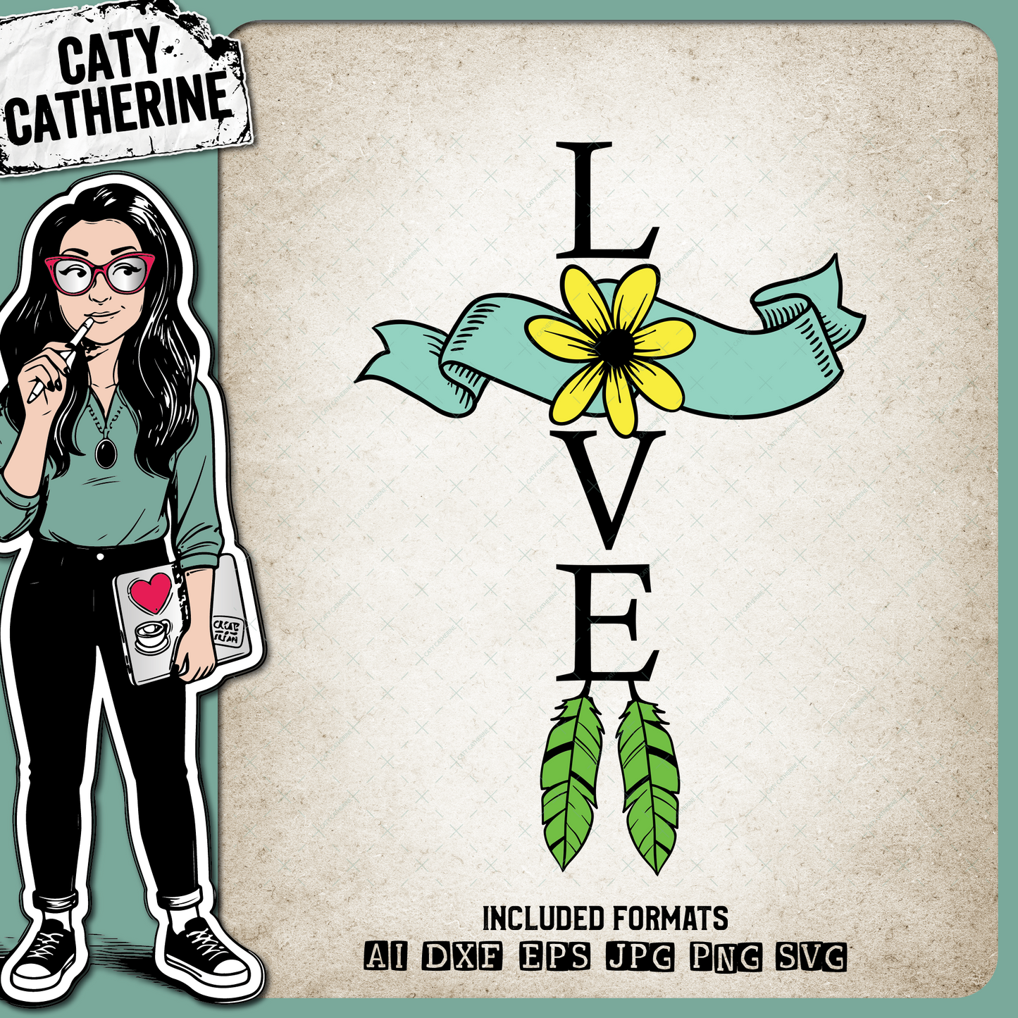 Love Cross Feather Sunflower – SVG Design by Caty Catherine