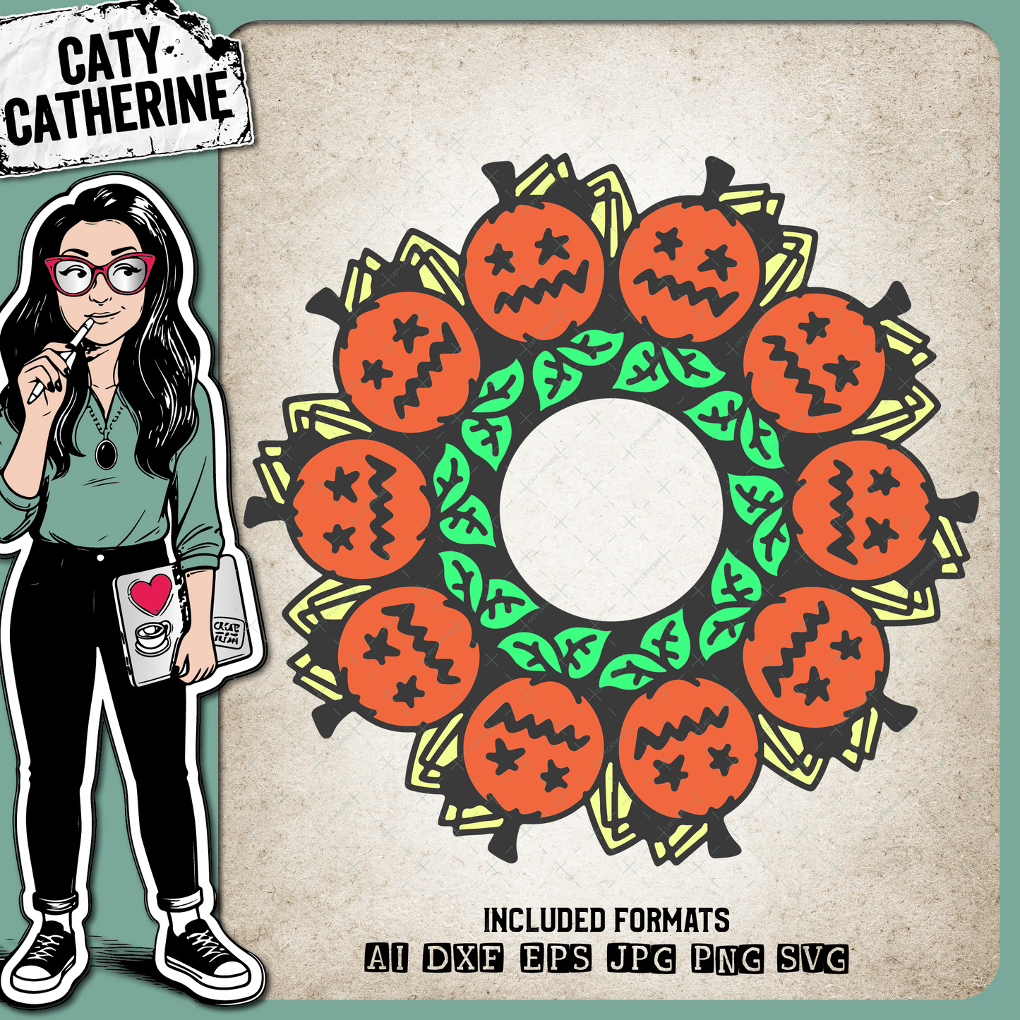 Pumpkin with Leaves and Spiders Monogram Frame Halloween – Monograms SVG Design by Caty Catherine