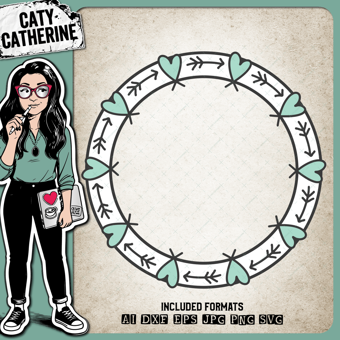 Boho Heart and Arrow Monogram Frame – Monograms SVG Design by Caty Catherine