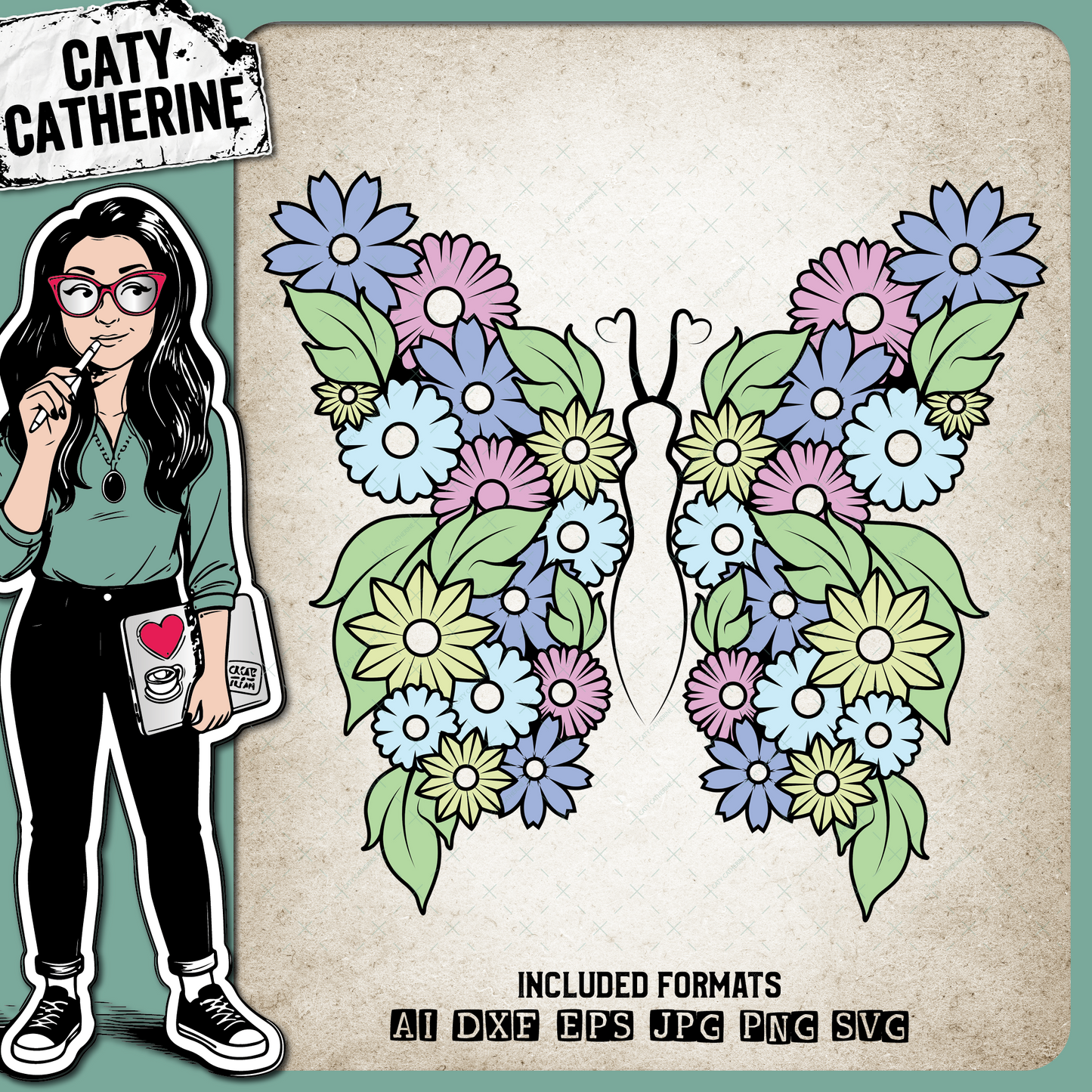 Floral Butterfly With Flowers And Leaves – Quotes & Sayings SVG Design by Caty Catherine