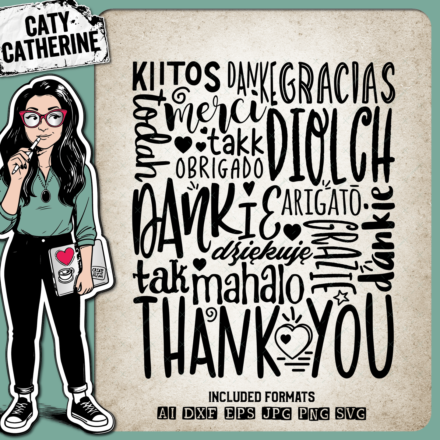 Thank You Multi Language Typography – Quotes & Sayings SVG Design by Caty Catherine