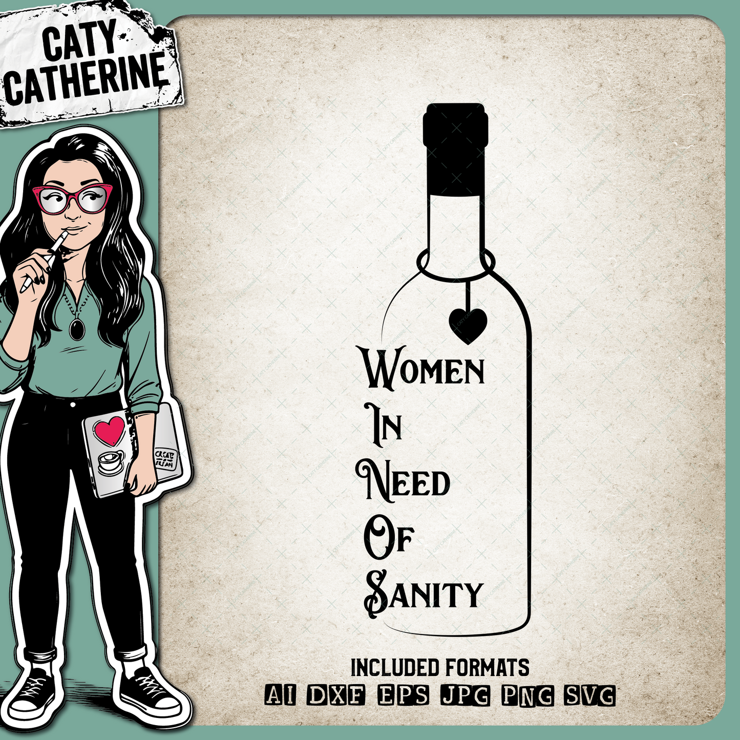 WINOS Women In Need Of Sanity Funny Wine Quote – Food & Drink SVG Design by Caty Catherine