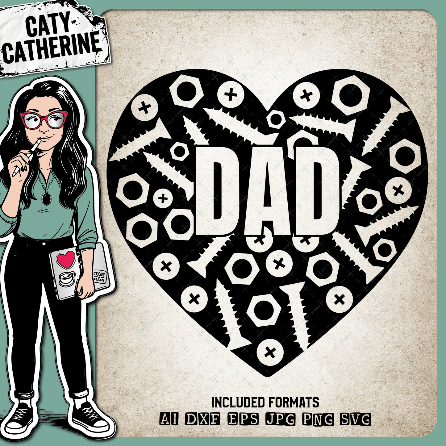 Dad Love Heart Nuts and Bolts – Family SVG Design by Caty Catherine