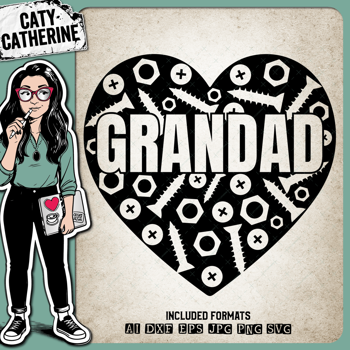 Grandad Love Heart Nuts and Bolts – Family SVG Design by Caty Catherine