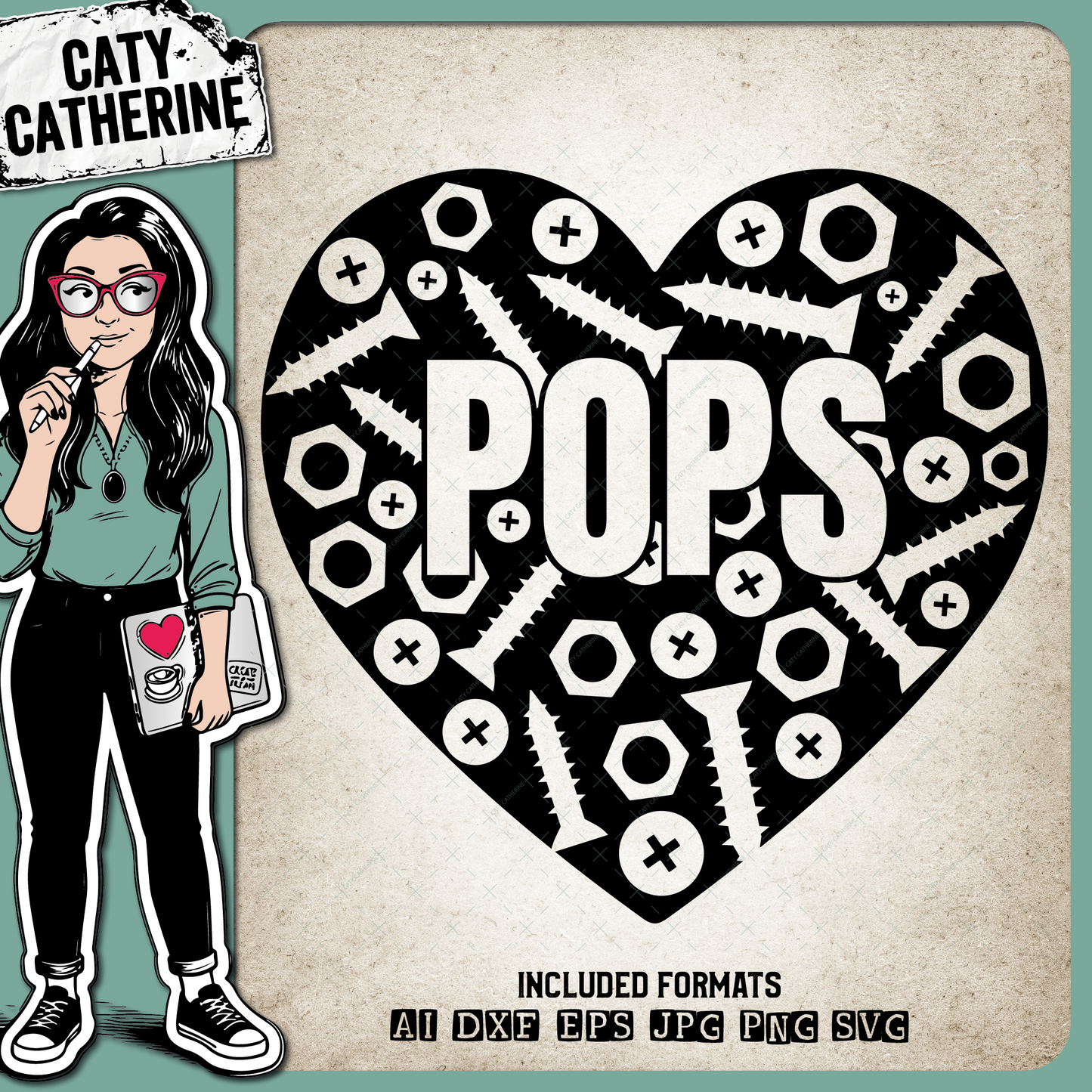 Pops Love Heart Nuts and Bolts – Family SVG Design by Caty Catherine