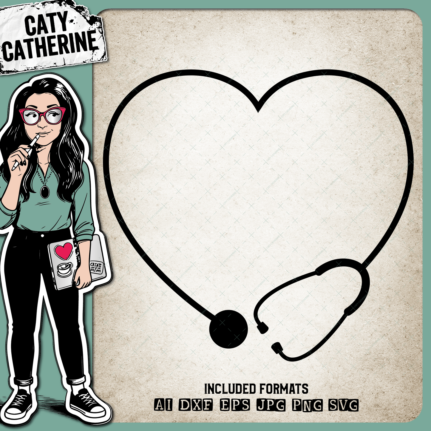 Doctor & Nurse Appreciation Love Heart with Stethoscope – Occupations SVG Design by Caty Catherine