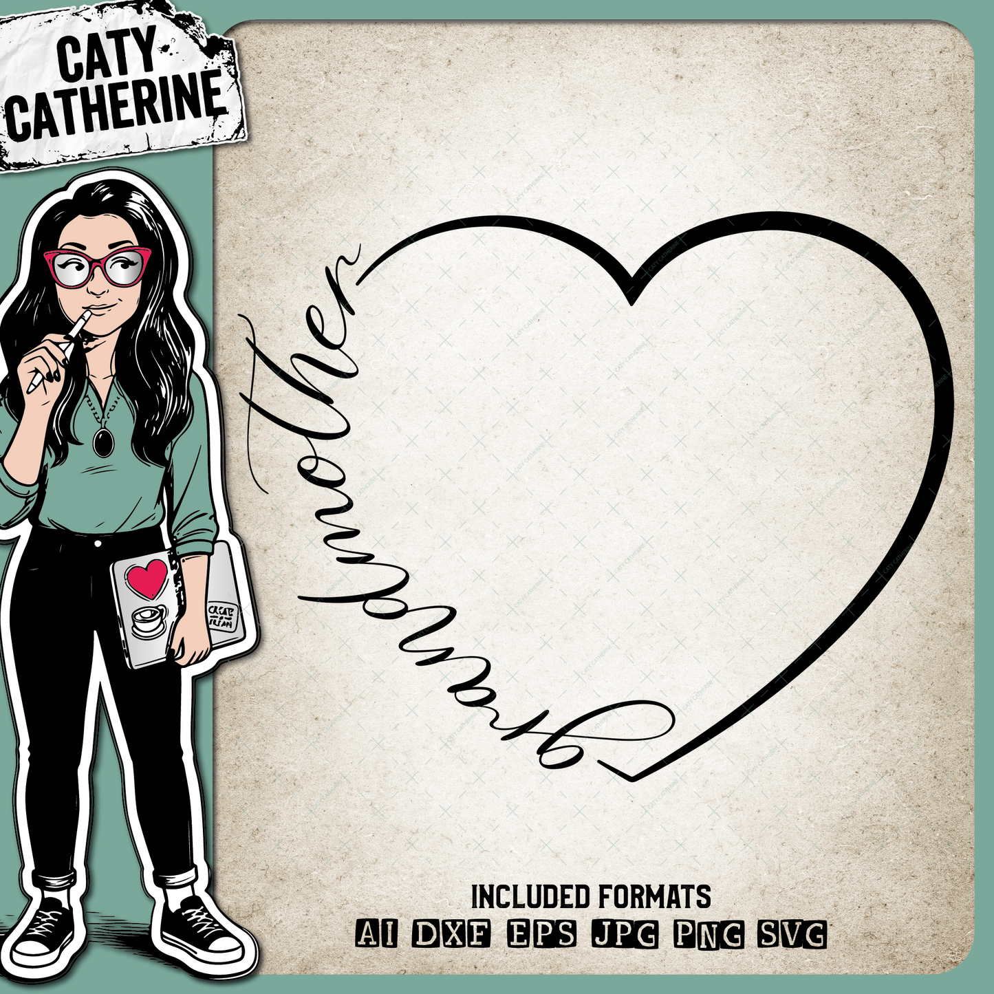 GrandMother Love Heart – Family SVG Design by Caty Catherine