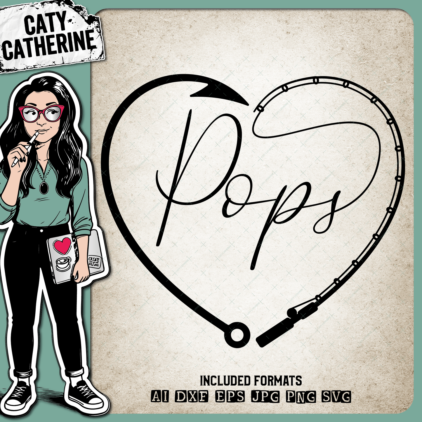 Pops Father's Day Fishing Line with Pole & Hook Love Heart – Father’s Day SVG Design by Caty Catherine