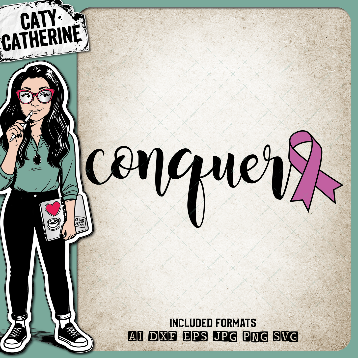 Conquer with Cancer Ribbon – Health SVG Design by Caty Catherine