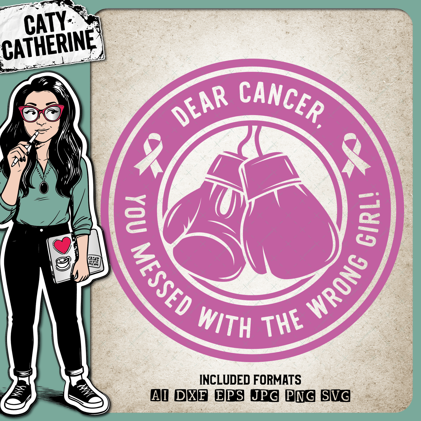 Dear Cancer You Messed With The Wrong Girl Cancer Ribbon Boxing Gloves – Health SVG Design by Caty Catherine