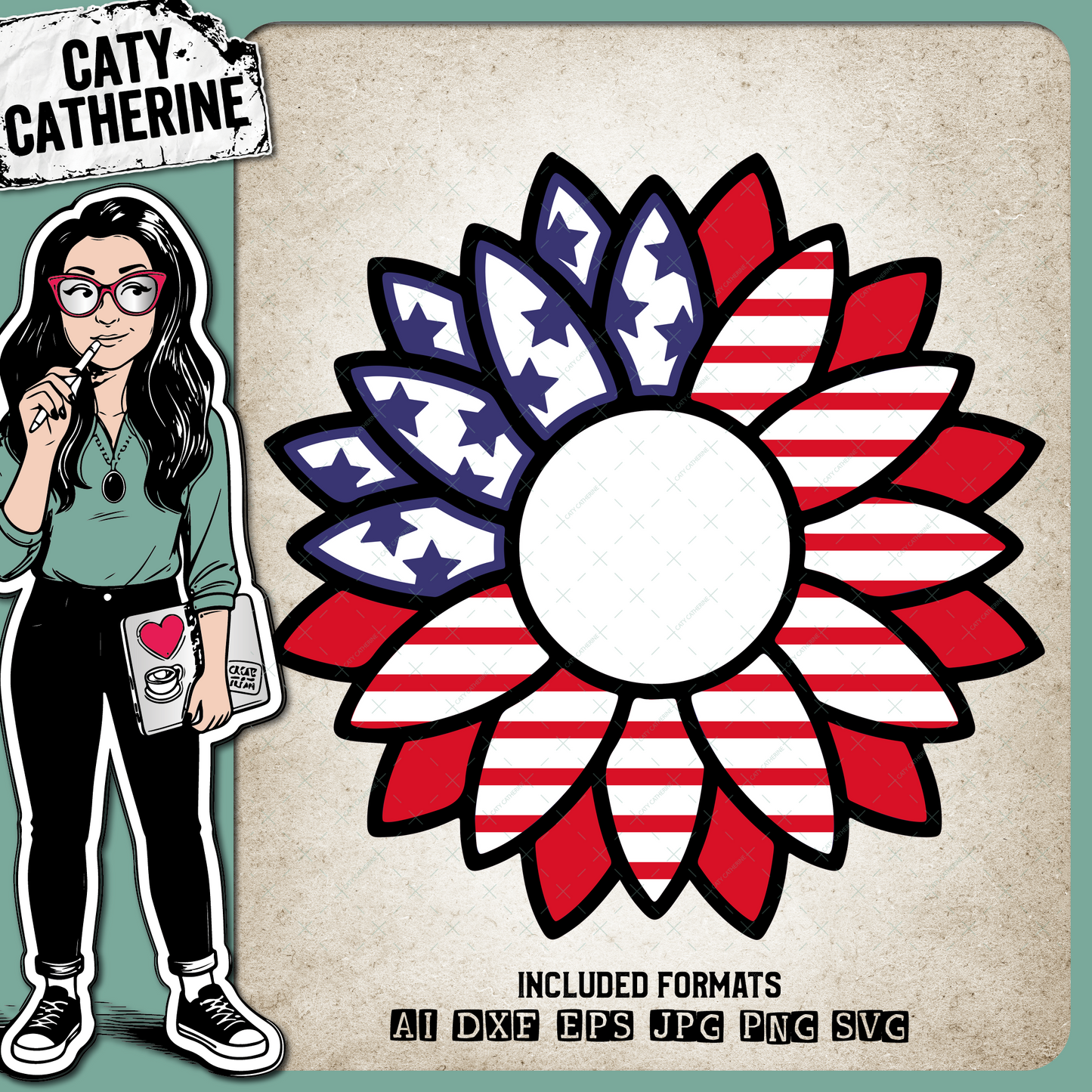 Sunflower USA American Flag Independence Day Multi Layered 3D Mandala Papercut Shadowbox Template – Travel SVG Design by Caty Catherine