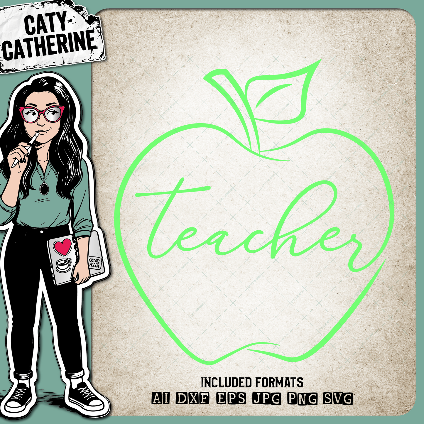 Teacher Apple Graphic Teacher Appreciation – Occupations SVG Design by Caty Catherine