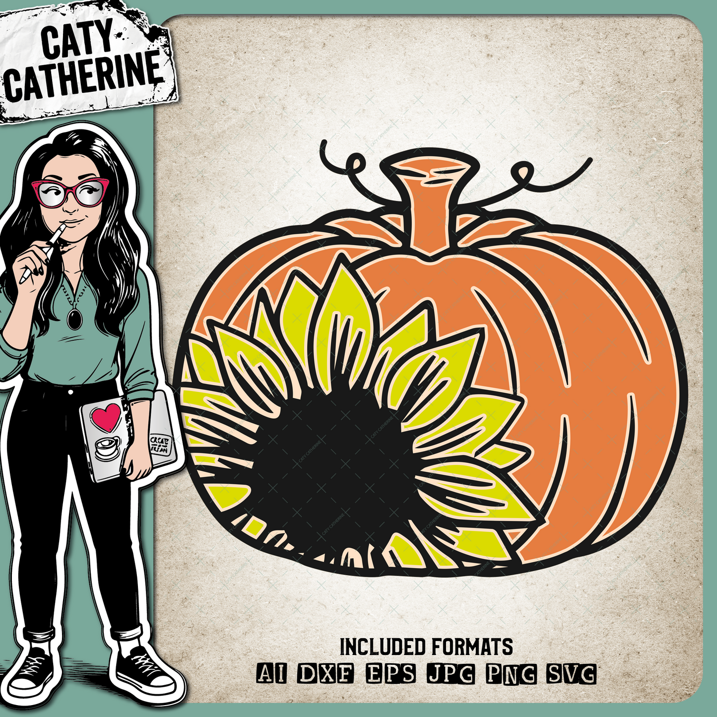 Pumpkin with Sunflower Fall Autumn 3D Multi Layer Papercut Design – Seasonal SVG Design by Caty Catherine