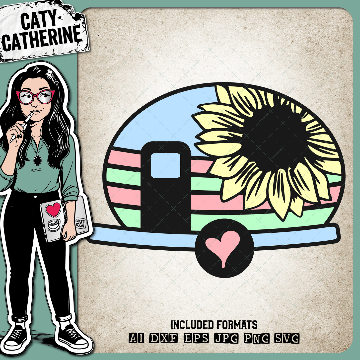 Caravan Camper with Sunflower Fall Autumn 3D Multi Layer Papercut Camping Design – Outdoors SVG Design by Caty Catherine