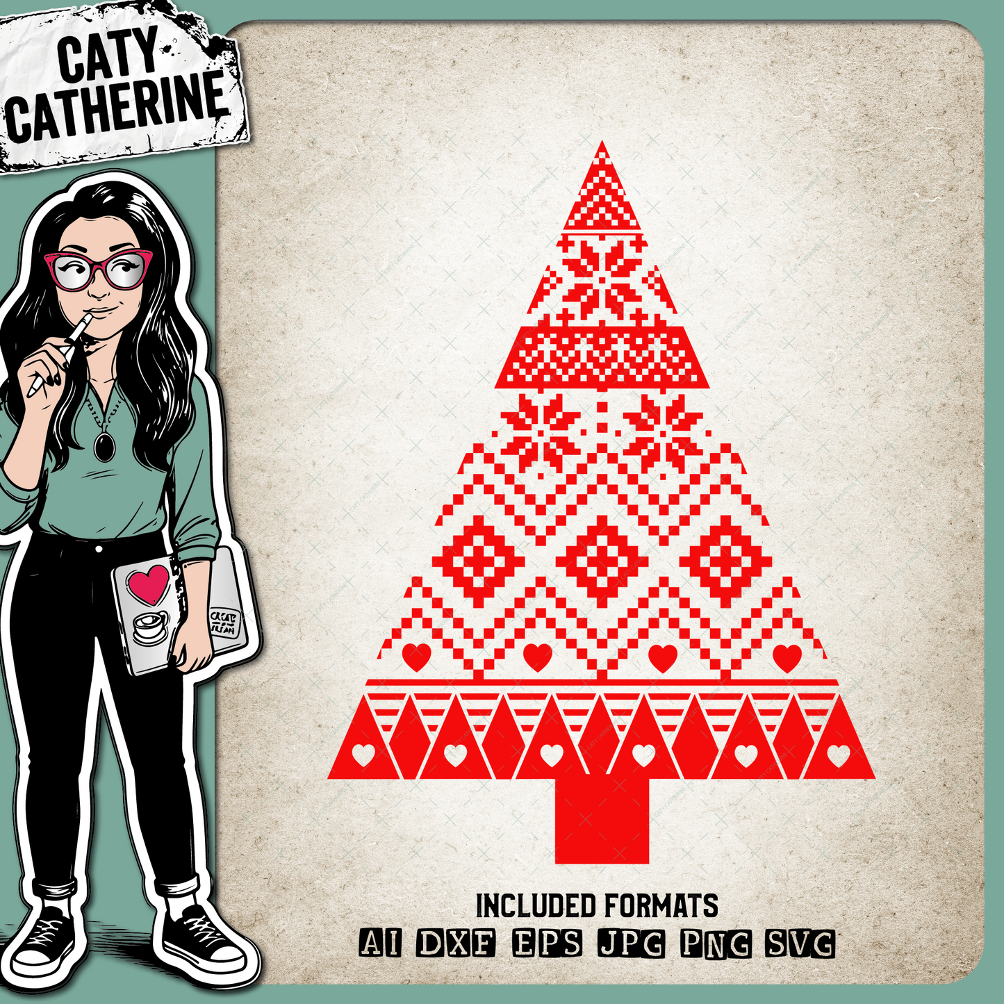 Scandinavian Nordic Pixel Pattern Christmas Tree – SVG Design by Caty Catherine