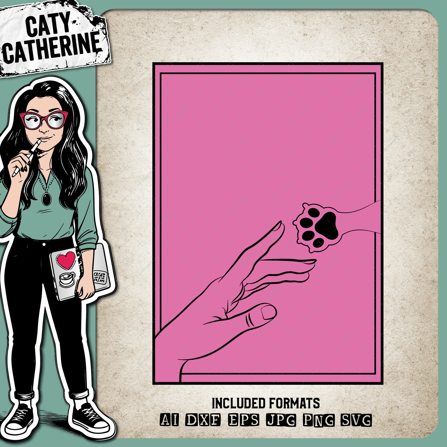 Woman's Hand with Dog Paw Print Photo Frame – Pets & Animals SVG Design by Caty Catherine