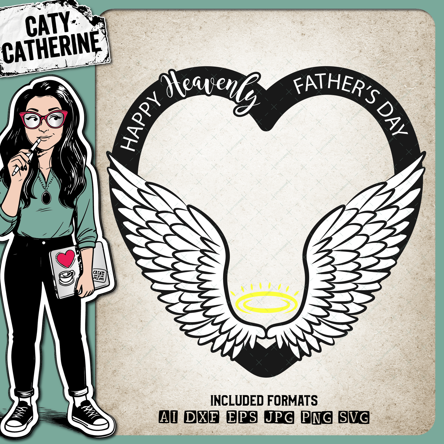 Happy Heavenly Father's Day Love Heart Angel Wings Remembrance In Memory Of – Father’s Day SVG Design by Caty Catherine