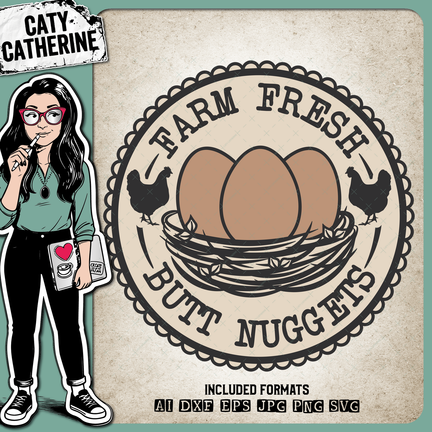 Farm Fresh Butt Nuggets Chicken Eggs Nest – Food & Drink SVG Design by Caty Catherine