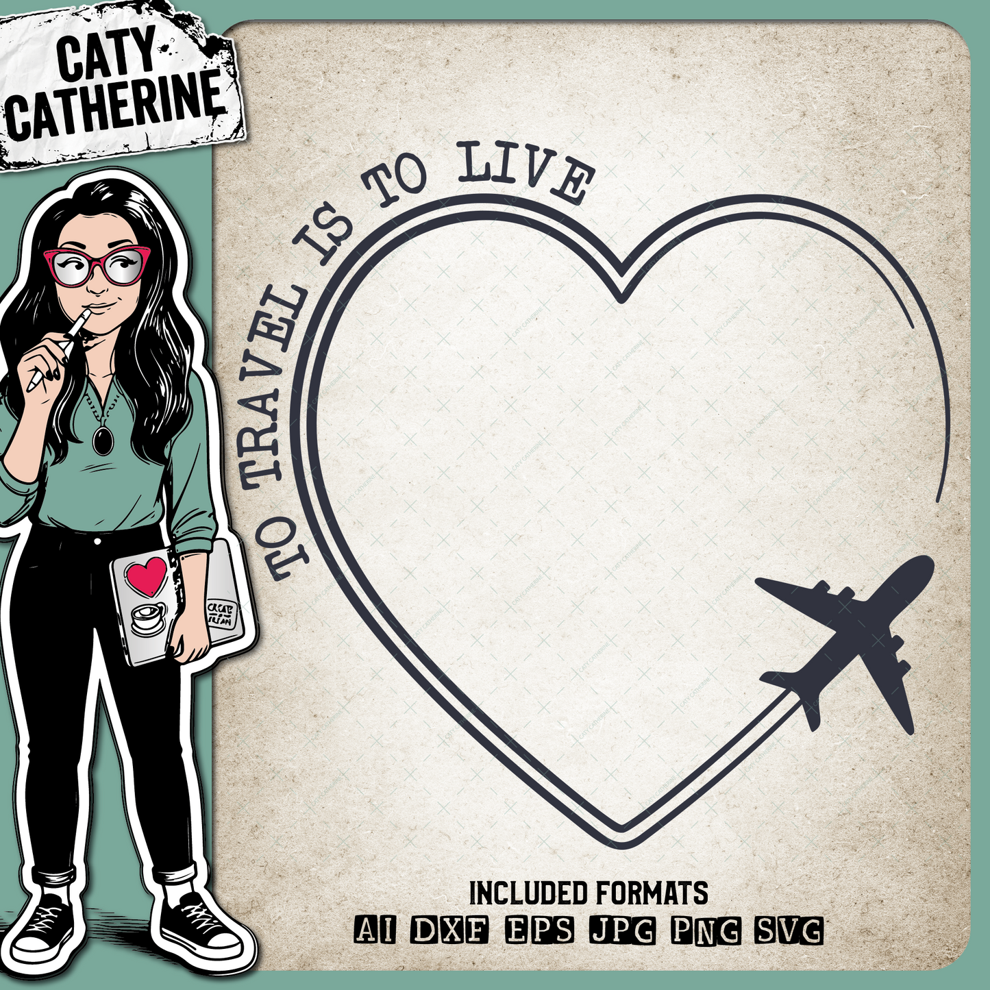 To Travel Is To Live Love Heart Airplane Aeroplane Travel Adventure Quote – Quotes & Sayings SVG Design by Caty Catherine