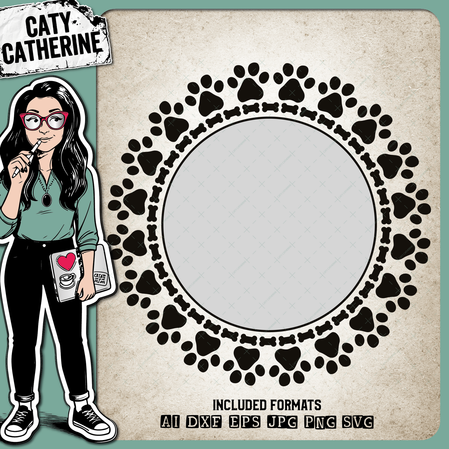 Circle Dog Photo Frame Paws & Dog Bone – Pets & Animals SVG Design by Caty Catherine