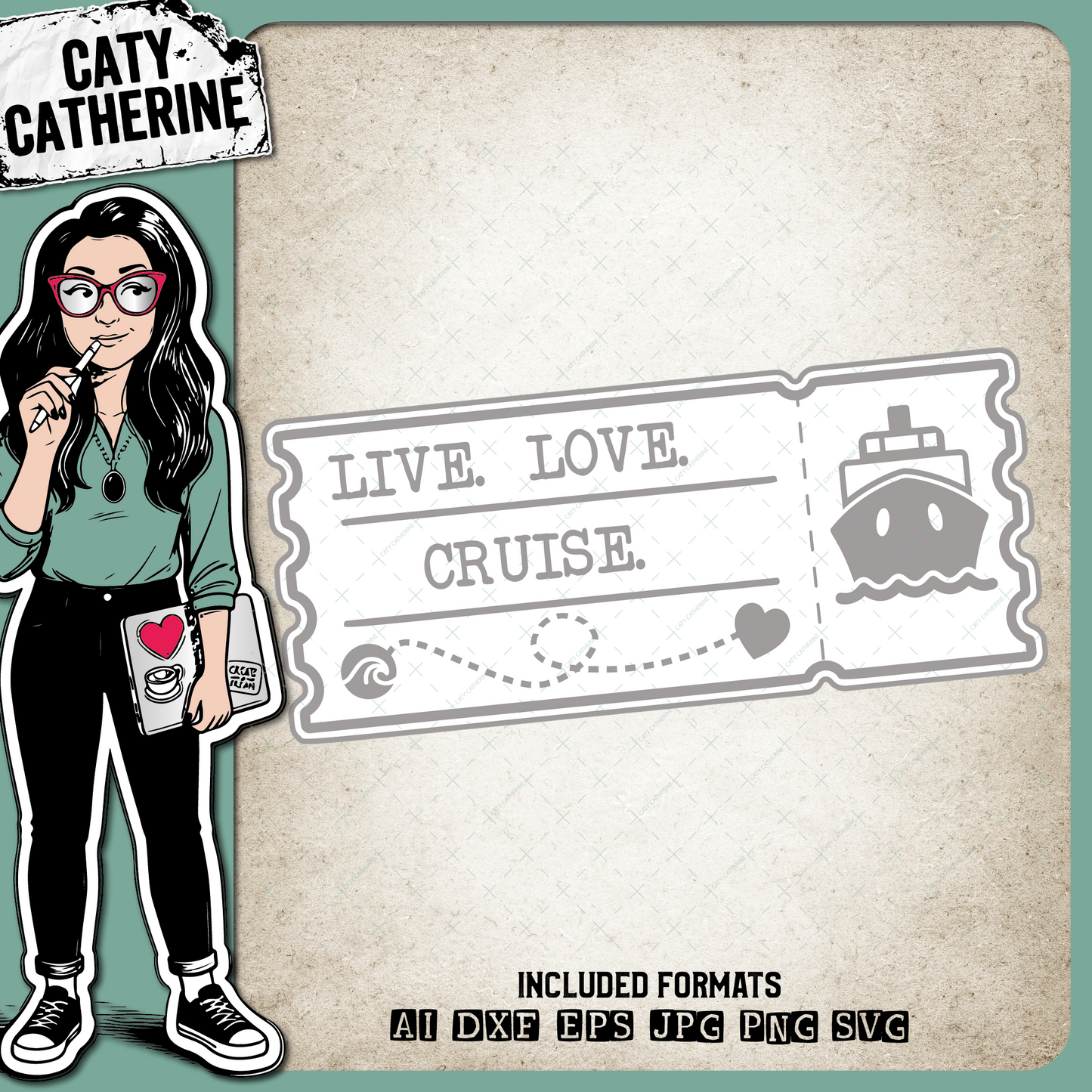 Live Love Cruise Boarding Pass Graphic Adventure Travel Quote – SVG Design by Caty Catherine