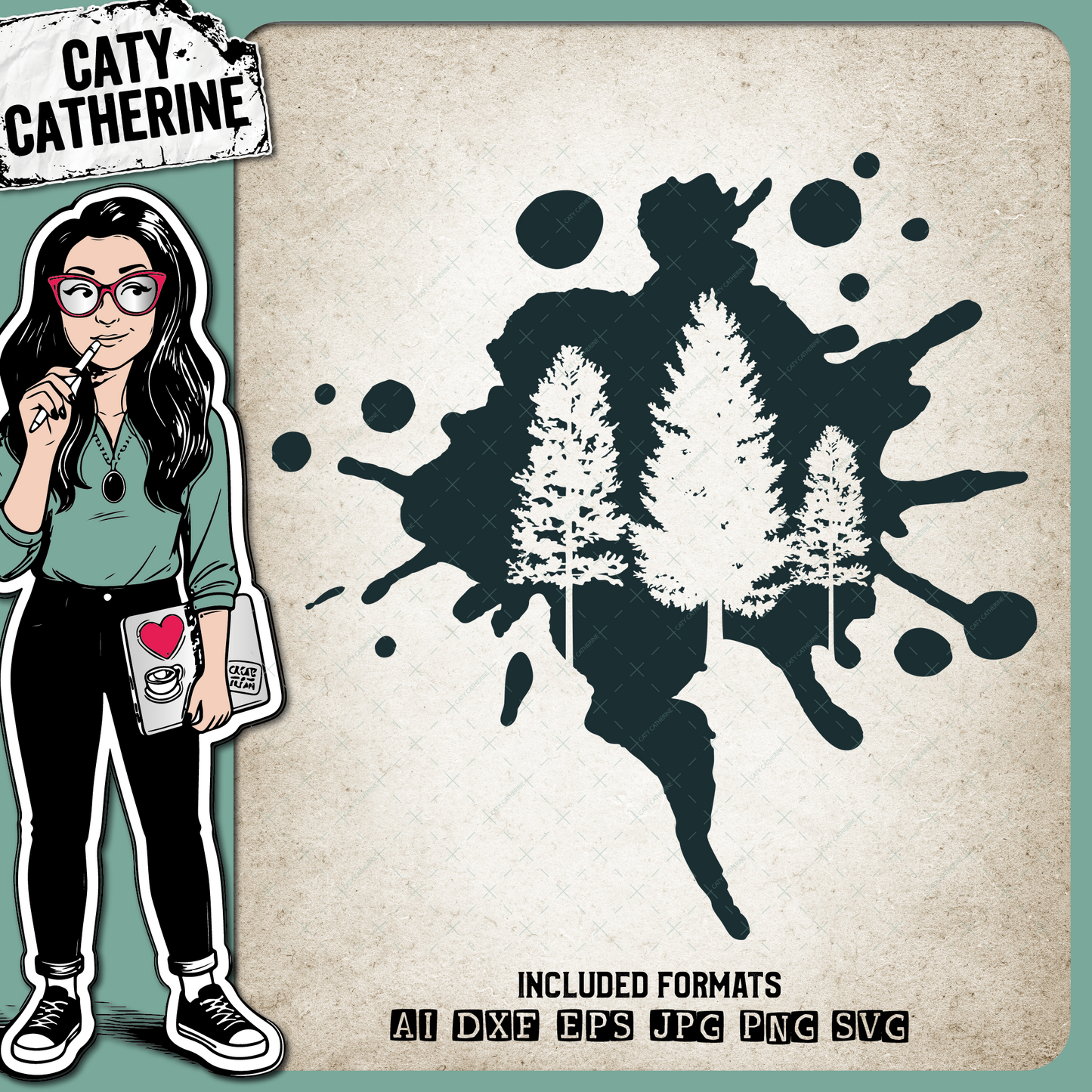 Ink Splat with Pine Trees Nature Adventure Outdoor Lover – Outdoors SVG Design by Caty Catherine